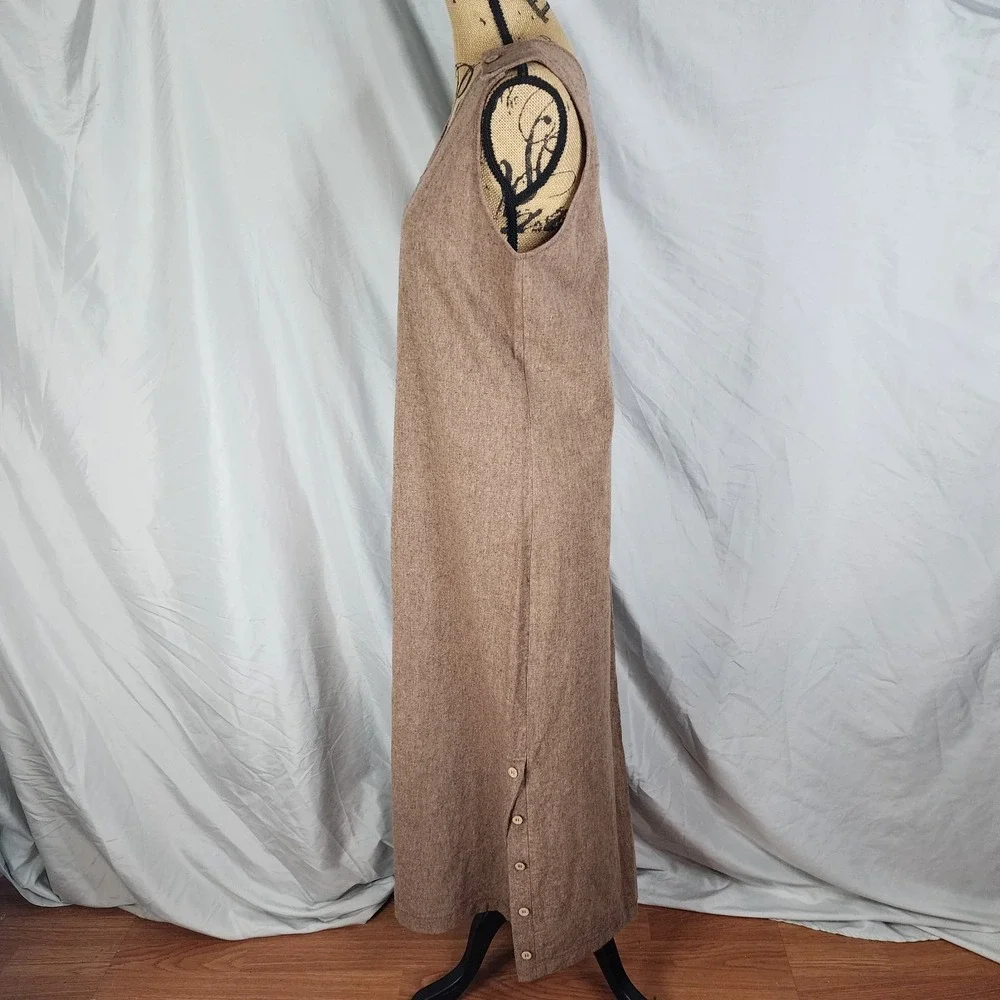 Vintage STUDIO BLUE Size Medium Beaded Embroidered Linen Cotton Sleeveless‎ Maxi
